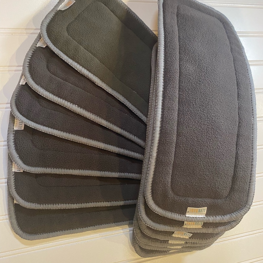 AlVABABY 12pcs Cloth Diaper Inserts,5-Layer Inserts,Reusable Liners,charcoal